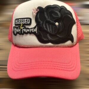 Women Trucker Hat Christian Inspired Blessed & Highly Favored Embroidery Charm